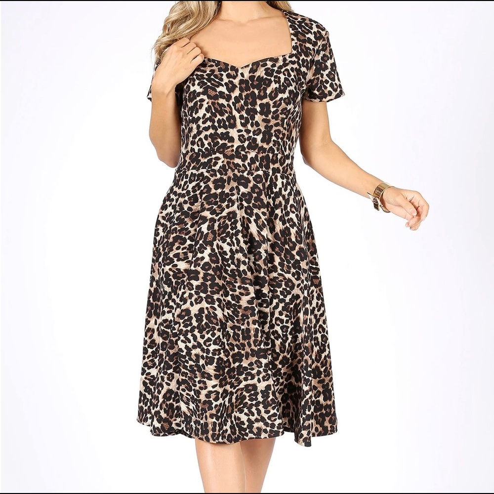 Cheetah fit & flare midi dress